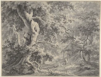 Forest Scene with Two Figures by a Hut