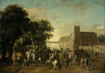 Prince Maurits with Prince Frederik Hendrik, Frederick V of Bohemia and Elizabeth Stuart at the Buitenhof, The Hague