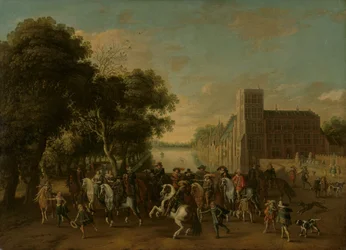 Prince Maurits, Accompanied by Prince Frederik Hendrik, Frederick V of Bohemia and His Wife Elizabeth Stuart, and Others, on the Buitenhof, The Hague