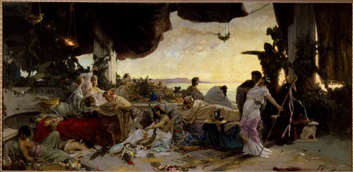 “The Roman Orgy”. Scene of debauchery in ancient Rome - 1883, dimensions 136 x 279 cm, Russia State Open-air Museum of History and Architecture, Novgorod Kremlin, Novgorod