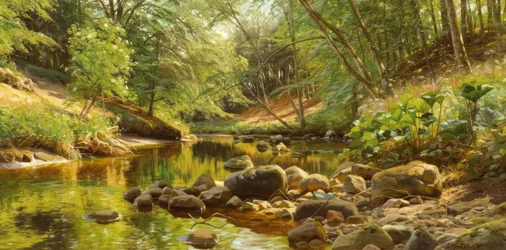 P. Mönsted, Sunny Forest Stream