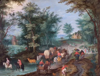 Landscape with Figures Crossing a Brook, 17th century