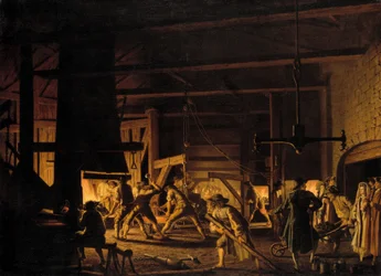 In the Anchor-Forge at Soderfors. The Smiths Hard at Work