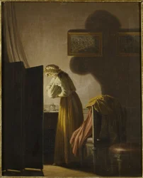A Woman Catching Fleas by Candlelight