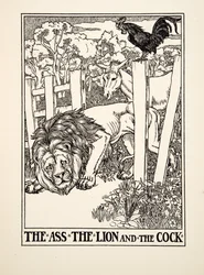 The Ass, the Lion and the Cock, from A Hundred Fables of Aesop