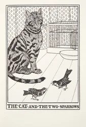 The Cat and the Two Sparrows, from Fontaine Fables, pub. 1905