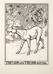The Lion and The Ass Hunting, from Fontaine Fables, pub. 1905