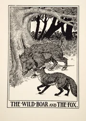 The Wild Boar and the Fox, from A Hundred Fables of Aesop, pub. 1903