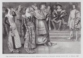 Dancing: The Cardinals of Narbonne and of Saint Severin dancing a Pavanne before Louis XII at Milan