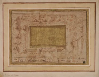 Design for stucco frame with caryatids, swags and putti