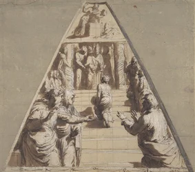 Presentation of the Virgin in the Temple Below, Abraham About to Sacrifice Isaac Above