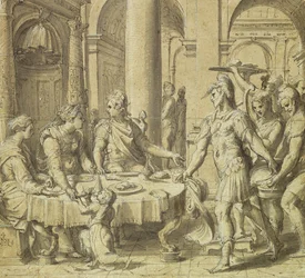 The Banquet of Dido and Aeneas, model for a tapestry in the Story of Aeneas series, c.1532