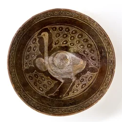 A 10th century Persian ceramic bowl depicting an ostrich