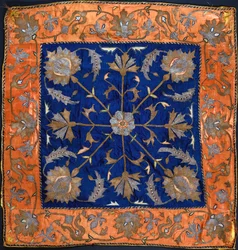 A Bocha Composed of Blue Satin Field Embroidered in Silver and Gilt Thread