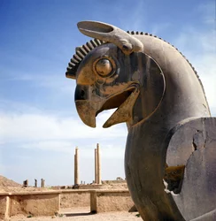 A griffon, legendary creature half eagle, half lion. Column of the Apadana, large courtroom, surmounted by these capitals, palace of Darius I, Persepolis, Iran.