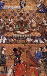 Ruler enthroned with attendants and music-makers, written in Genoa, late 14th century