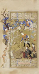 Bahram Gur Seizes the Crown of Kingship from Between Two Lions, c.1630