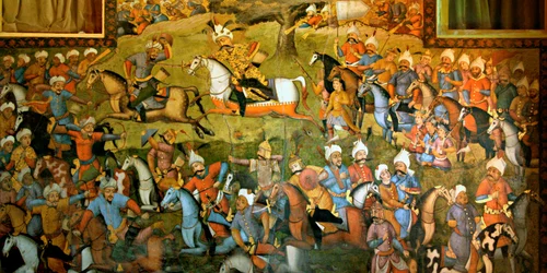 Battle of Taher-Abad or Battle of Merv with Victory of Shah Ismail I over Muhammad Shaybani Khan, Reception Hall, Chehel Sotun, 1647