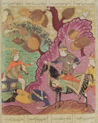 Fight between Piran and Bizn, illustration from the Shahnama (Book of Kings) by Abul-Qasim Manur Firdawsi, 1619