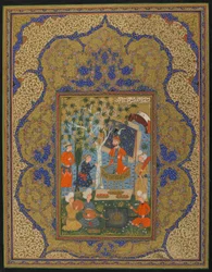 Folio from an unidentified text; A Ruler Enthroned, possibly Khurasan, Iran, c.1590