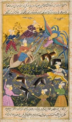 Hunting Party Killing Tiger and Deer
