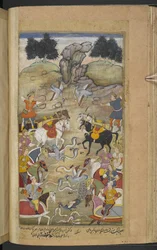 Battle between Babhruvahana, son of Arjuna, and the snakes in the nether regions. (Sangha) from the 