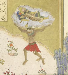 The Div Akvan Lifts the Sleeping Rustam (detail), Illustration from the Shahnama (Book of Kings)