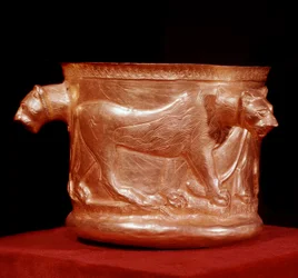 Persian Art: Gold Cup Decorated with Three Lions