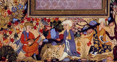 Entertainment scene with musicians. Detail of a 16th century Persian miniature