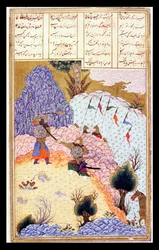 Ruhham Attacking the Turanian Sorcerer, illustration from the Shahnama (Book of Kings)