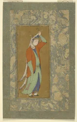 Woman adjusts her aigrette