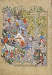Yusuf is rescued from the well, folio from a Haft awrang (Seven thrones) by Jami, probably Mashad, Khurasan, Iran, Safavid dynasty, 1556-1565