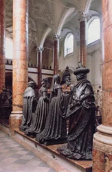 Tomb of Maximilian I (1459-1519) view of four bronze figures of mourners, possibly ancestors, relatives or contemporaries, the design attributed to Gilg Sesselschreiber