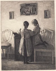 Interior with Two Little Girls