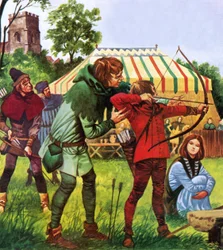 Boy being taught the longbow