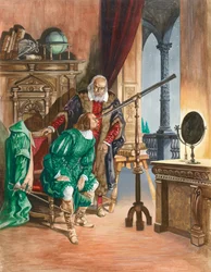 Galileo, Now Blind, Lets a Friend Look at the Stars Through His Telescope from the Balcony of His Study in Pisa