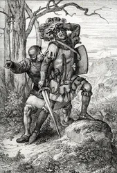 Duke Leopold I of Austria, Lord of Habsburg saved by one of his companions at the Battle of Morgarten on 15 November 1315 against the Swiss confederates, Switzerland
