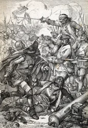 Great Northern War: The Battle of Poltava between the Army of Peter I of Russia and the Troops of Charles XII of Sweden, 8 July 1709