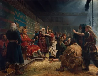 Haakon the Good and farmers at the sacrifice of the cage