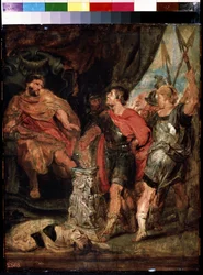Mucius Scaevola Before Porsenna. Caius Mucius Scaevola, Young Patrician Roman Captured by the Royal Guard of Porsenna