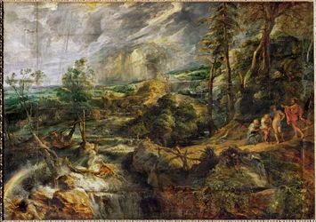 Landscape in a Thunderstorm with Philemon and Baucis, Jupiter and Mercury, c.1620
