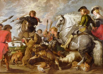 Rubens, His Second Wife and Son in a Wolf and Foxhunt, after an original by Rubens