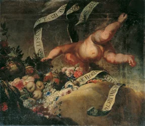 Putto with Flowers, Fruits, and Banner