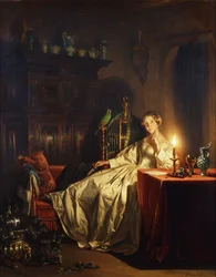 A Candlelit Interior with a Lady Seated at a Table, 1865