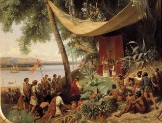 The first mass in America (15th century). Mass in Cuba in 1494, second journey of Columbus to Havana. Detail
