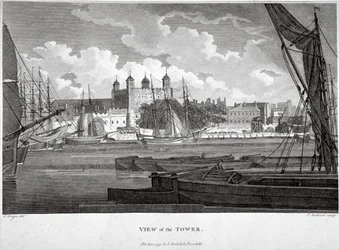 View of the Tower of London with boats on the River Thames, c1790