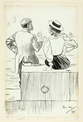 Man and Woman Sitting on Wharf