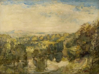 The River Teme, Evening, near Ludlow - The Clee Hills in the Distance