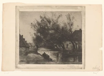 Village scene with ditch and boats