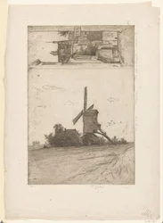 Mill in Meadow Landscape and View in Ravenstein Street, Brussels